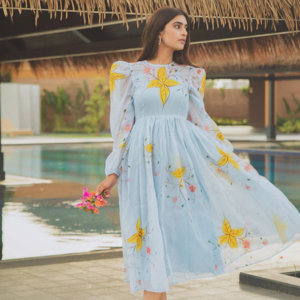 Blue Lilies Handpainted Doria Dress